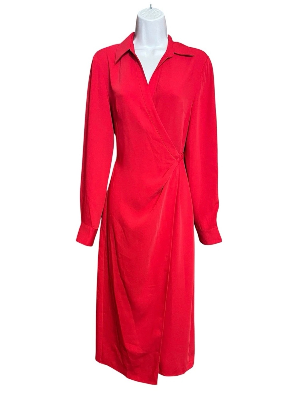 Babaton Aritzia Petra Matte Wrap Tie Midi Dress Flashing Red Rouge Size Small
